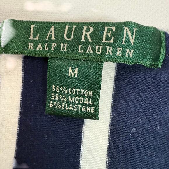 Ralph Lauren Women’s Blue Striped Cap Sleeve Stretch Top Size M 28” Chest - Picture 4 of 4